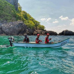 Fishermen in mud motor